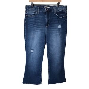 WHETHERLY Charlie High Rise Kick‎ Flare Jeans Blue Distressed Fray Hem 34 18